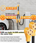 NEMA 14-30P To 2X 14-30R Dryer Splitter Y Adapter Cord For Modern Four Prong Outlets With Level 2 EV Charger Hookup No Sweat Setup Straight Shooter 30 Amp Shared Power ETL Certified, shown connected to dryer and EV.
