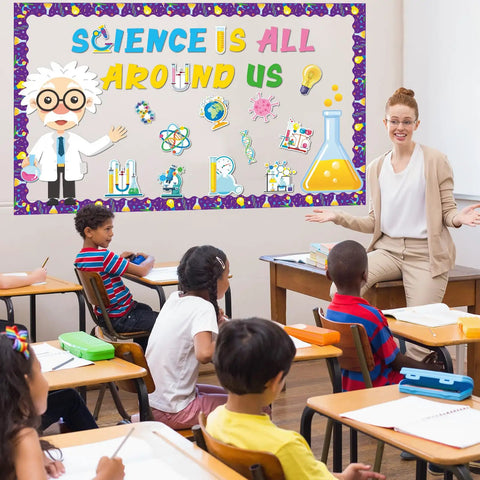 Science Bulletin Board Set For Classrooms With 12 Themed Paper Cutouts One Large Scientist 20 Science Is All Around Us Letter Cutouts