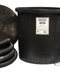 Quarter Horsepower Utility Flood Pump Kit components with black pump, coiled drain hose, and storage basin displayed