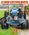 144 CC Gas Lawn Mower 21 Inch 2 In 1 Push With Mulching And Side Discharge 4 Cycle Engine front view on grass