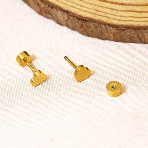 Heart Shaped Titanium Stud Earrings With Flat Back For Sensitive Ears 5mm Gold Tone Screw On Cartilage Earrings Hypoallergenic Nickel Free Lightweight Everyday Wear For Women And Men Skin Safe, gold heart studs on cloth