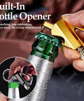 Close-up of All In One Infinity Permanent Match Lighter With Keychain And Bottle Opener Windproof Waterproof Reusable Fire Starter being used as a bottle opener.