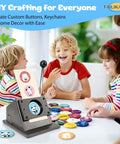 Children crafting buttons with Heavy Duty 70mm Circle Punch for DIY Badges and Scrapbooking, creating custom designs.