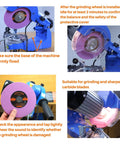 Heavy Duty Chainsaw Sharpener Grinding Wheel With Premium Chrome Oxide Abrasive For Universal Saw Chain Sharpeners To Nail High Speed Steel Teeth Smooth As Butter 3/16 Inch Thick By 5 3/4 Inch Diameter image showing grinding wheel and machine setup.