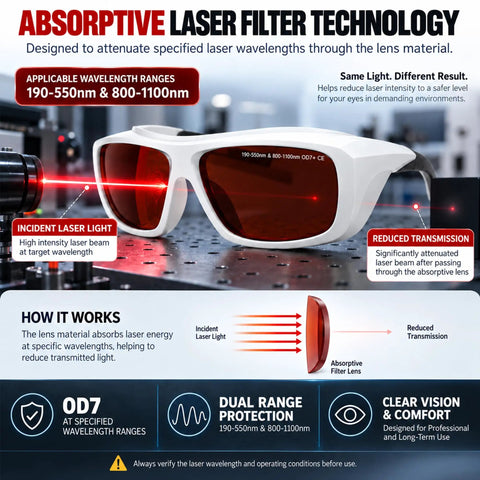Badass Fiber Laser Safety Glasses Packing OD7 Protection For 532Nm And 1064Nm Waves with white frames and dark tinted lenses