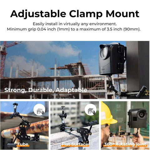 Adjustable clamp mount for Hella Rugged Construction Time Lapse Camera Bundle, adaptable for tube and flat surfaces.