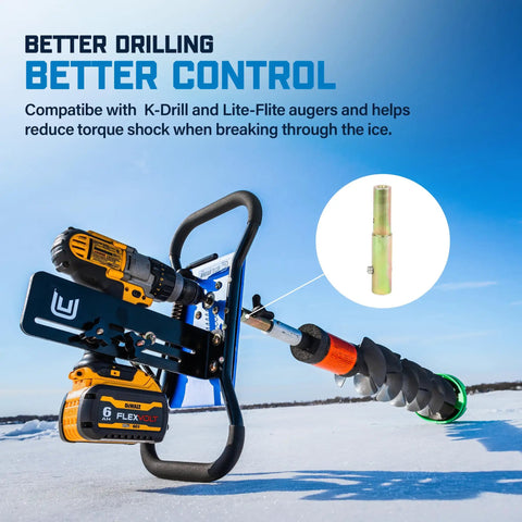 K-Drill and Strikemaster Lite-Flite To Drill Plate Adapter For Power Auger Setup with cordless drill on Clam Plate