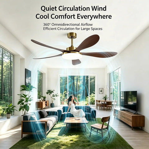 Chinese Antique Ceiling Fan with Light, 5-Blade Chandelier Fan in modern living room, featuring graceful design and air circulation.