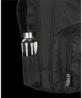 Hustle Hard Laptop Backpack For Up To 17 Inch Machines, water bottle pocket with mesh detailing on side.