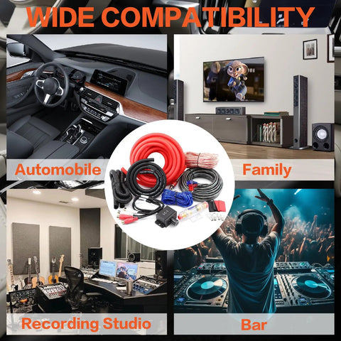 Complete 4 Gauge Car Subwoofer Amplifier Wiring Harness Kit Including Heavy Duty Power Ground And Speaker Cables With Remote Bass Control Knob for diverse setups.