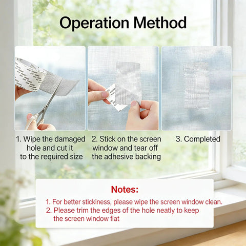 Steps to apply Heavy Duty Fiberglass Screen Repair Tape With Ultra Strong Waterproof Adhesive For Windows Doors Tents And RVs