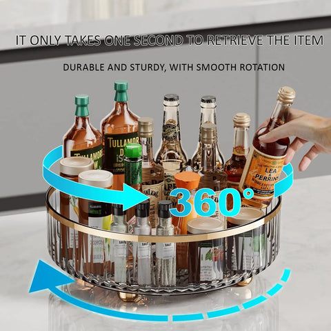 Clear Lazy Susan Turntable Organizer For Kitchen And Pantry, 11 Inch Rotating Storage Rack with condiments