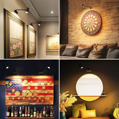 Battery Operated Picture Light With Telescoping Arm, Adjustable 7.8 To 13.8 Inches, Silver Finish, on various artworks and decor