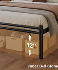 Heavy Hitter Twin XL Bed Frame With Sleek Round Headboard And Footboard Built Like Iron For Unshakable Stability Reinforced Steel Slats Handle Up To 1500 Lbs Zero Fuss Install Total No Squeak Guarantee showing 12 inches of under bed storage space.