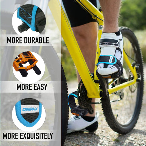 Cyclist using Outdoor Bike Pedal Straps With Adjustable Toe Clips For Fixed Gear BMX And MTB, showcasing secure fit.