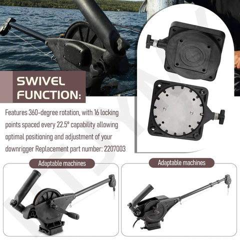 2 Pack Low Profile Swivel Base Downrigger Replacement Kit Featuring 360 Degree Rotation with 16 locking points for easy adjustment.