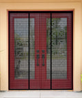 Heavy Duty Magnetic Screen Door With Self Sealing Magnets Hands Free Insect Shield For Patio And Bedroom Sliding Doors Up To 60 By 80 Inches Durable Fiberglass Mesh Black installed on red door