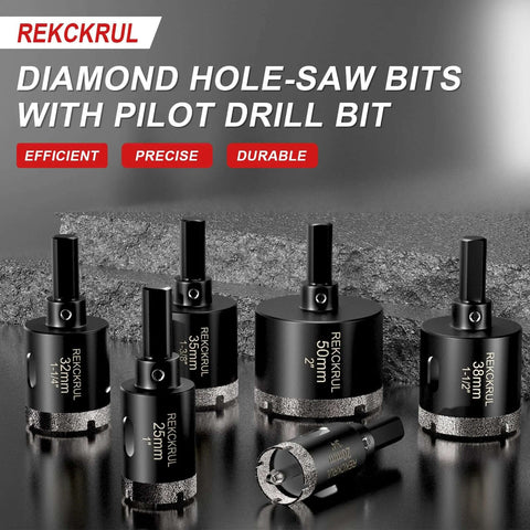 REKCKRUL 2-pack diamond tile hole-saw bits with pilot drill bit for porcelain, ceramic, granite, marble; wet/dry use.