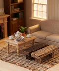 Miniature Resin Bench Set For Fairy Gardens And Dollhouses, 18 Pieces Tiny Park Benches And Chairs in a dollhouse scene.