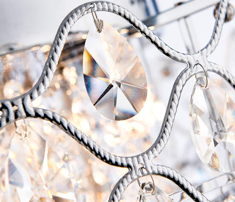 Close-up of Crystal Drum Ceiling Light Chandelier 9 Light Chrome Flush Mount LED Fixture Dimmable Modern Sparkling