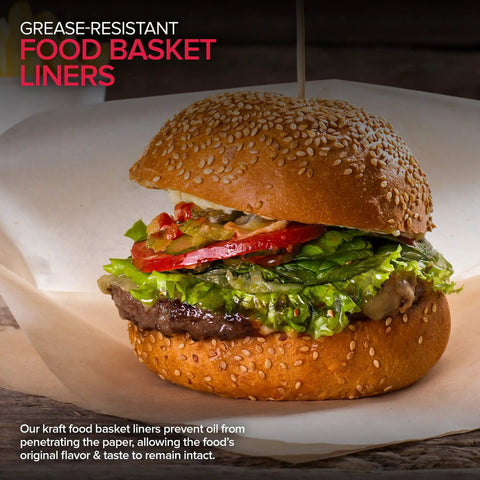 Burger on Grease Proof Deli Wrappers 12 X 12 Inch, 500 Pack, Go To Pre Cut Natural Kraft Wax Paper Sheets, Recyclable Food Basket Liners