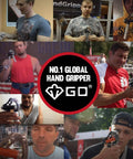 Collage of people using the Adjustable Grip Strength Trainer with handle extensions for hand and forearm strength.