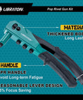 Heavy Duty Rivet Gun Kit With Ergonomic Grip And Safety Lock, Pro Grade Pop Rivet Tool With TPR handle and thickened body