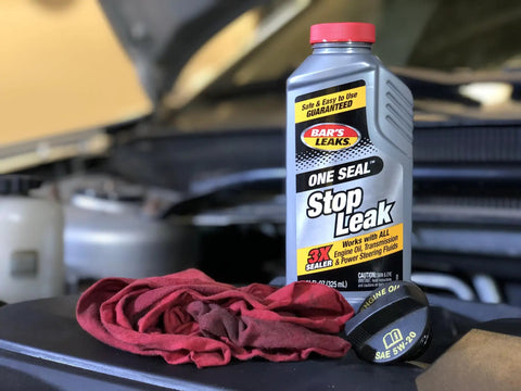 All In One Stop Leak For Engine Oil, Transmission Fluid And Power Steering Seals, Easy To Use 11 Oz Bottle next to engine components