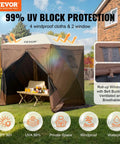 Pop Up Gazebo Screen Tent 6x6 Ft Quick Set Canopy With Mesh Windows Removable Privacy Wind Cloths Mosquito Netting 4 Sides Outdoor Sun Shelter Easy Setup Brown in backyard with UV protection icons.