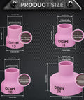 Glass Welding Cup Set With Gas Lenses For Ceramic And Alumina Welding showing sizes of cups 12, 14, 16, and 24