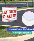 Double Sided Customizable Outdoor Yard Sign Made From Corrugated Plastic With Metal H Stake in parking lot 18x24 inches