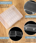 Clear Bead Organizer Kit With 30 Small Storage Containers, Hinged Lids And Label Tabs on wooden background, showing transparency and safety features