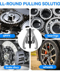 Three Piece Reversible Jaw Gear Extractor Set With 3, 4, 6 Inch Sizes for pulling gears, bearings, brake discs, and wheels