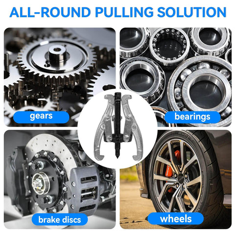 Three Piece Reversible Jaw Gear Extractor Set With 3, 4, 6 Inch Sizes for pulling gears, bearings, brake discs, and wheels