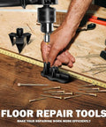 Hardwood Floor Squeak Fix Kit with Squeak No More Tech, includes tools and screws, used on wooden flooring for repair