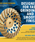 4.5 Inch Turbo Diamond Grinding Wheel For Concrete And Masonry Featuring Killer 30 40 Grit Segments showing high grade diamond material and air hole design.