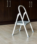 One Step Steel Folding Step Stool With Hand Grip And Traction Molded Steps, white, in kitchen setting, lightweight and sturdy