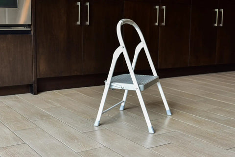 One Step Steel Folding Step Stool With Hand Grip And Traction Molded Steps, white, in kitchen setting, lightweight and sturdy