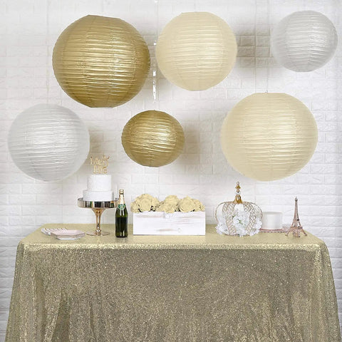 18 Piece Metallic Gold Paper Lantern Set For Weddings And Parties Assorted 8 10 And 12 Inch Sizes Reusable Easy Assemble Hanging Japanese Lanterns