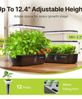 Indoor Hydroponic Garden System Kit With 12 Pods And 20W LED Grow Light, Visible Water Tank And Quiet Pump, Adjustable Height From 2.2 To 12.4 Inches