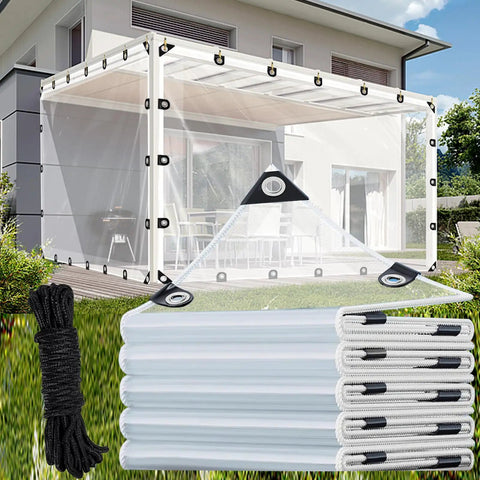 4x6 Ft Clear Tarp For Outdoor Use Heavy Duty PE Clear Vinyl Tarp With Reinforced Grommets covering patio area
