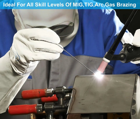 Person welding a metal plate with MIG TIG setup from Beginner Friendly Welding Practice Kit With 24 Welding Coupons.