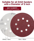 100 Pc 5 Inch Sanding Discs Hook And Loop Kit With 10 Grits From Rough To Fine For Orbital Sander showing grit levels on two discs.