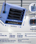 Electric Garage Heater 5000 Watt Ceiling Mount Shop Heater With 3 Heat Levels 240 Volt Hardwired Fan Forced For Large Garages Up To 592 Square Feet Adjustable Angle Louvers Direct Heat For Heat Up Fast shown mounted with specs