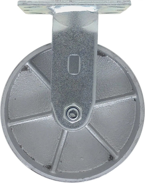 Heavy Duty Steel Caster Wheels 4 Pack 6 Inch Industrial Rigid Top Plate Casters 4800 Lbs Capacity close-up view of gray steel wheel