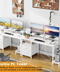 47 Inch Computer Desk With File Cabinet And Built In Power Outlets, USB Chargers, Dual Monitor Stands, Storage Drawer, Shelves And Hooks for gaming setup