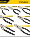 7 Piece Pliers Set With 8 Inch Water Pump Pliers 8 Inch And 6 Inch Slip Joint Pliers 7 Inch Linesman Pliers 6 Inch Diagonal Pliers And 6 Inch Mini Long Nose Pliers For Home Diy Auto Heavy Duty Anti Slip Double Dip Handles displayed on a white background.