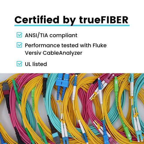 LC-to-LC OM4 fiber patch cables, 3 m, aqua and assorted colors, duplex connectors, multi-pack