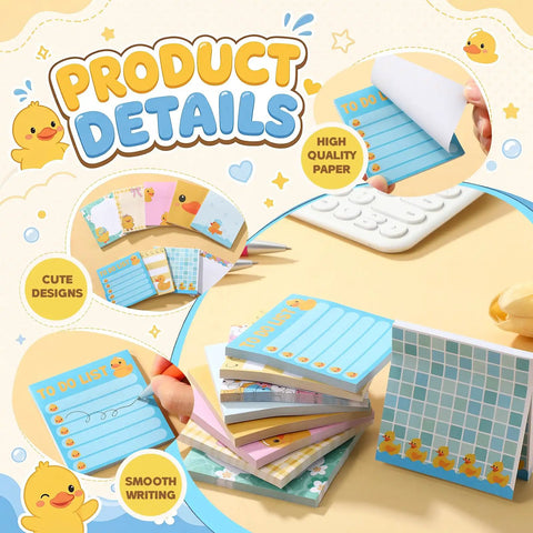 Duck Themed 9 Pack Sticky Notes 3x3 Inch Self Stick Memo Pads for Office School Students and Teachers cute adhesive notepads