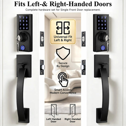 Real Deal Dual Door Smart Lock Kit With Fingerprint Reader And Touchscreen Keypad Keyless Entry For Home Security featuring universal fit for left and right doors.